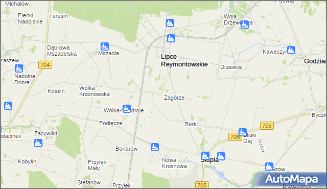 mapa Zagórze gmina Słupia, Zagórze gmina Słupia na mapie Targeo