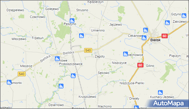 mapa Zągoty, Zągoty na mapie Targeo