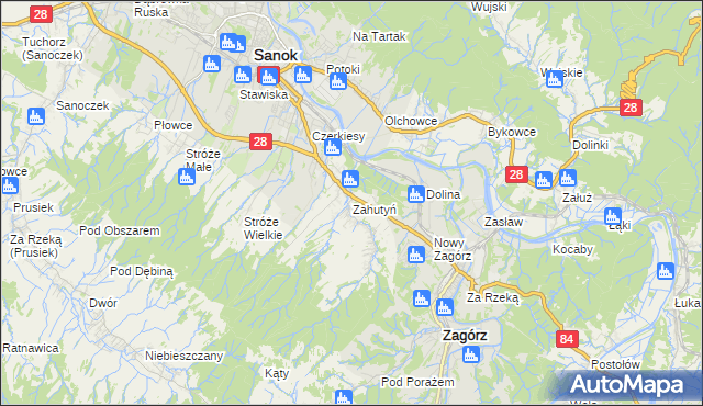 mapa Zahutyń, Zahutyń na mapie Targeo