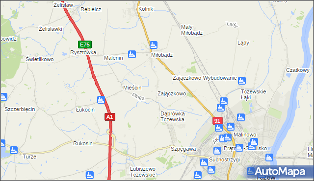 mapa Zajączkowo gmina Tczew, Zajączkowo gmina Tczew na mapie Targeo