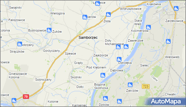 mapa Zajeziorze gmina Samborzec, Zajeziorze gmina Samborzec na mapie Targeo