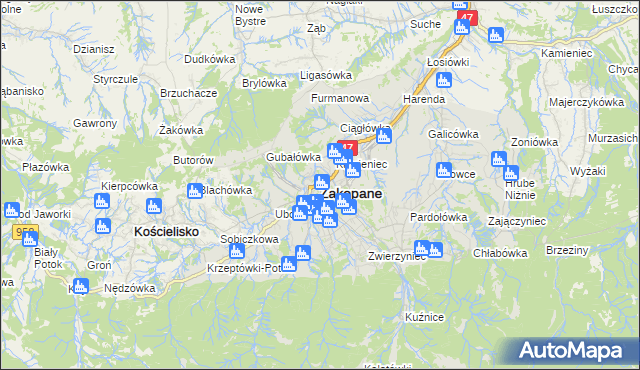 mapa Zakopanego, Zakopane na mapie Targeo