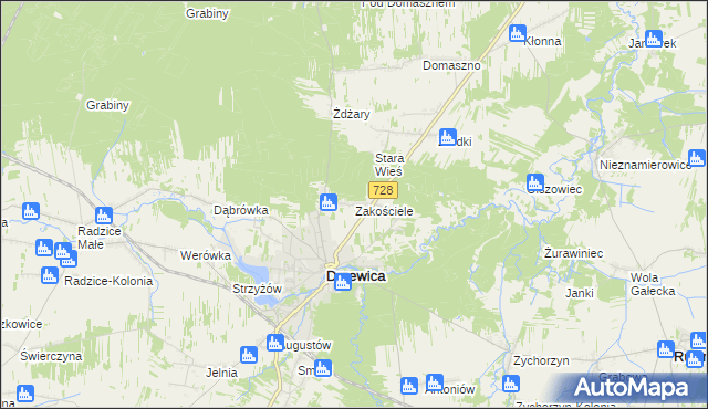 mapa Zakościele gmina Drzewica, Zakościele gmina Drzewica na mapie Targeo