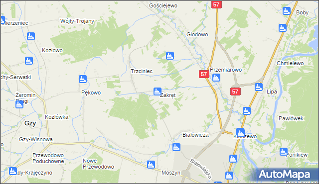 mapa Zakręt gmina Pułtusk, Zakręt gmina Pułtusk na mapie Targeo