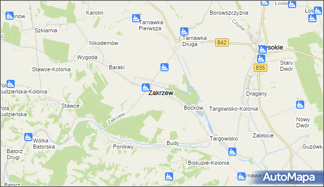 mapa Zakrzew-Kolonia gmina Zakrzew, Zakrzew-Kolonia gmina Zakrzew na mapie Targeo