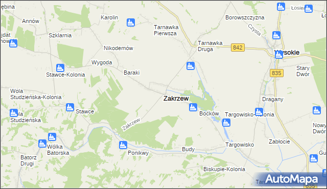 mapa Zakrzew powiat lubelski, Zakrzew powiat lubelski na mapie Targeo