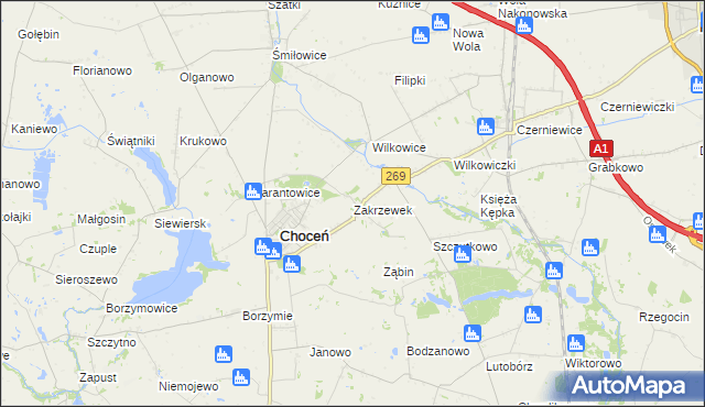 mapa Zakrzewek gmina Choceń, Zakrzewek gmina Choceń na mapie Targeo