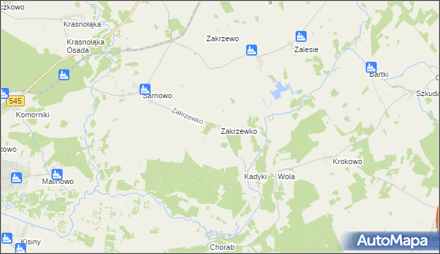mapa Zakrzewko gmina Kozłowo, Zakrzewko gmina Kozłowo na mapie Targeo