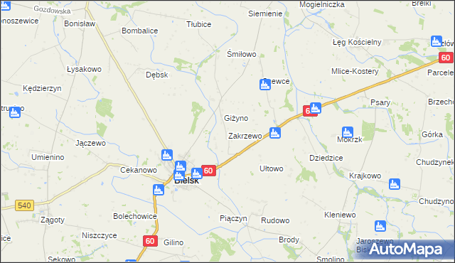 mapa Zakrzewo gmina Bielsk, Zakrzewo gmina Bielsk na mapie Targeo