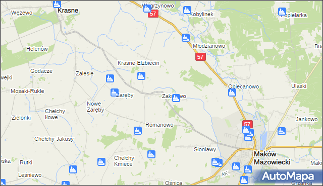 mapa Zakrzewo gmina Karniewo, Zakrzewo gmina Karniewo na mapie Targeo
