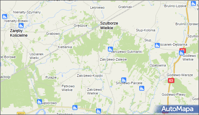 mapa Zakrzewo-Zalesie, Zakrzewo-Zalesie na mapie Targeo