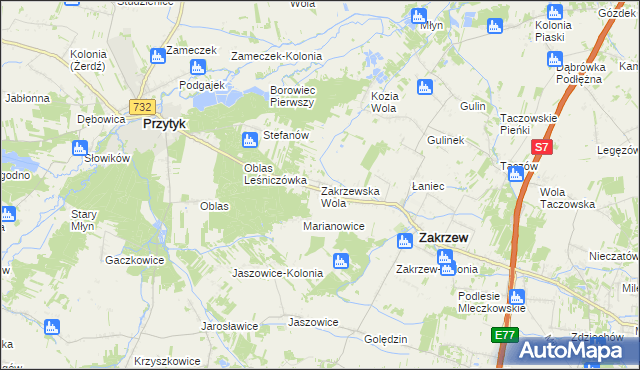mapa Zakrzewska Wola gmina Zakrzew, Zakrzewska Wola gmina Zakrzew na mapie Targeo