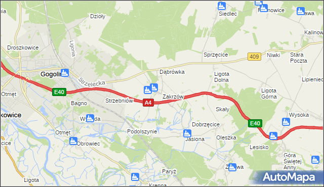 mapa Zakrzów gmina Gogolin, Zakrzów gmina Gogolin na mapie Targeo