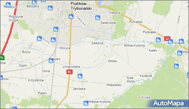 mapa Zalesice-Kolonia gmina Sulejów, Zalesice-Kolonia gmina Sulejów na mapie Targeo