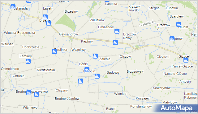 mapa Zalesie gmina Iłów, Zalesie gmina Iłów na mapie Targeo