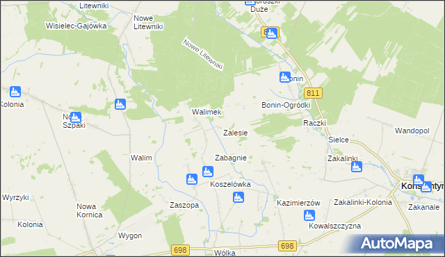 mapa Zalesie gmina Stara Kornica, Zalesie gmina Stara Kornica na mapie Targeo