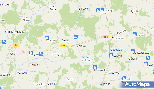 mapa Zalesie gmina Wyszki, Zalesie gmina Wyszki na mapie Targeo