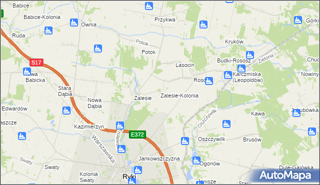 mapa Zalesie-Kolonia gmina Ryki, Zalesie-Kolonia gmina Ryki na mapie Targeo