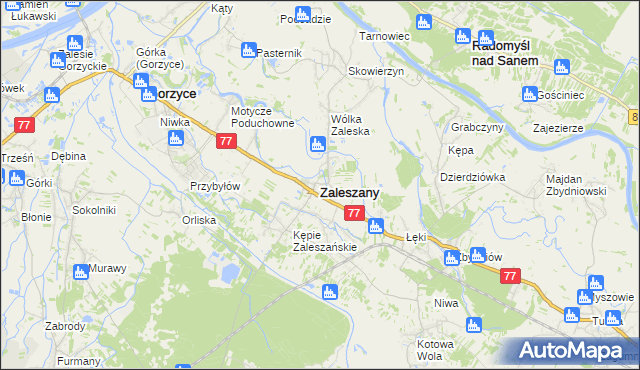 mapa Zaleszany powiat stalowowolski, Zaleszany powiat stalowowolski na mapie Targeo