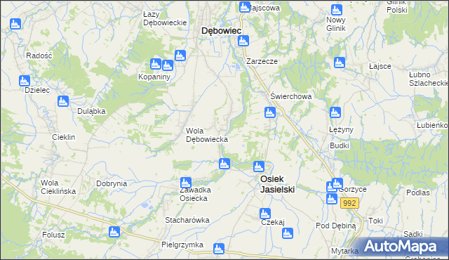 mapa Załęże gmina Osiek Jasielski, Załęże gmina Osiek Jasielski na mapie Targeo