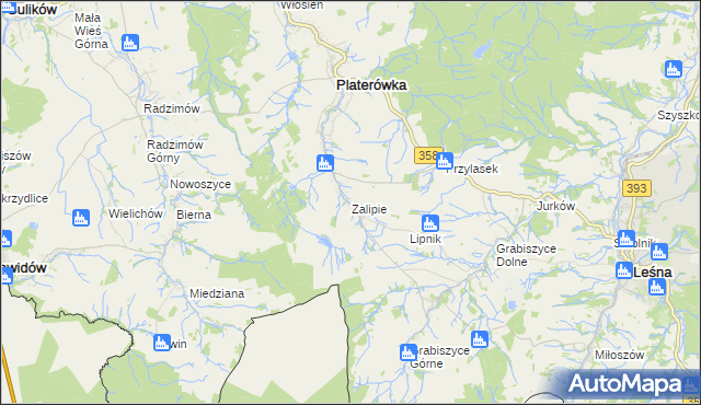 mapa Zalipie gmina Platerówka, Zalipie gmina Platerówka na mapie Targeo