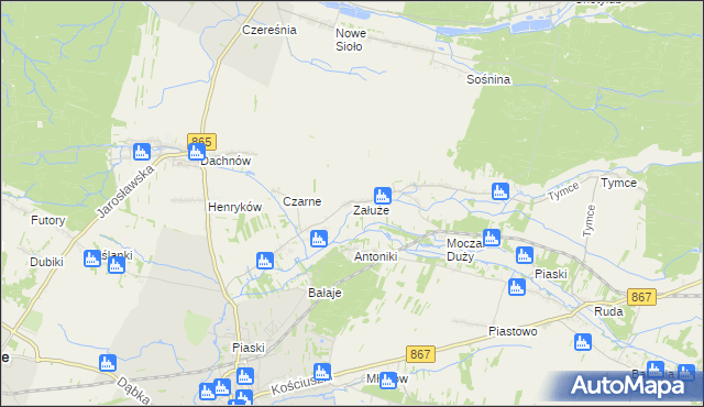 mapa Załuże gmina Lubaczów, Załuże gmina Lubaczów na mapie Targeo