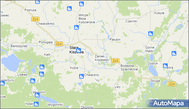 mapa Zamek Kiszewski, Zamek Kiszewski na mapie Targeo