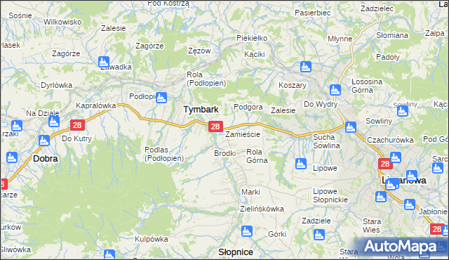 mapa Zamieście gmina Tymbark, Zamieście gmina Tymbark na mapie Targeo