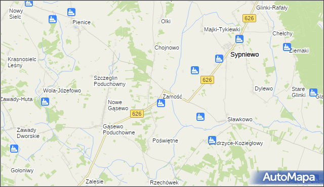 mapa Zamość gmina Sypniewo, Zamość gmina Sypniewo na mapie Targeo