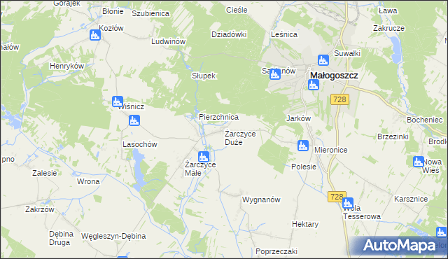 mapa Żarczyce Duże, Żarczyce Duże na mapie Targeo