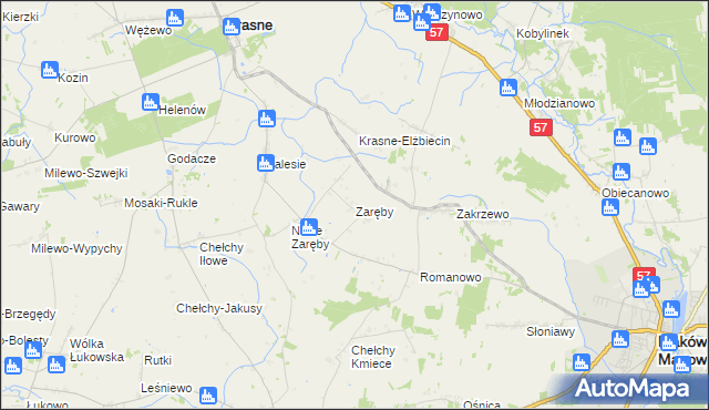 mapa Zaręby gmina Karniewo, Zaręby gmina Karniewo na mapie Targeo