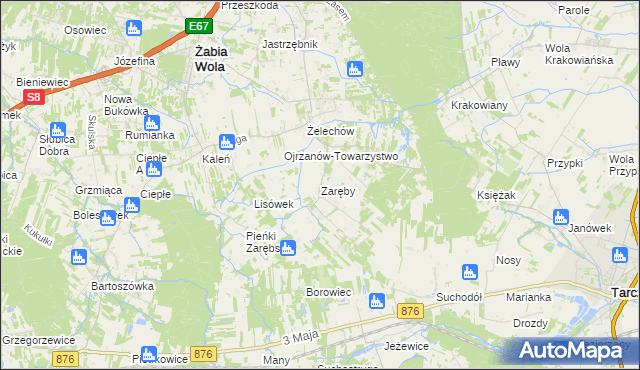mapa Zaręby gmina Żabia Wola, Zaręby gmina Żabia Wola na mapie Targeo
