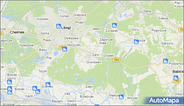 mapa Żarki gmina Libiąż, Żarki gmina Libiąż na mapie Targeo