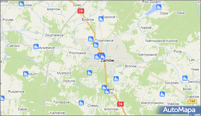 mapa Żarnów powiat opoczyński, Żarnów powiat opoczyński na mapie Targeo