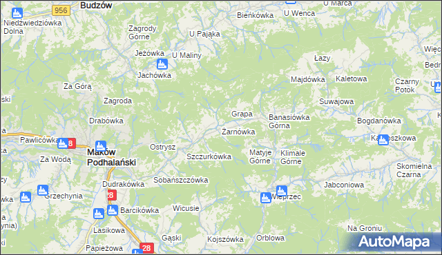 mapa Żarnówka gmina Maków Podhalański, Żarnówka gmina Maków Podhalański na mapie Targeo