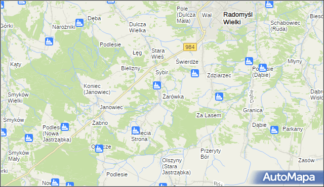 mapa Żarówka gmina Radomyśl Wielki, Żarówka gmina Radomyśl Wielki na mapie Targeo