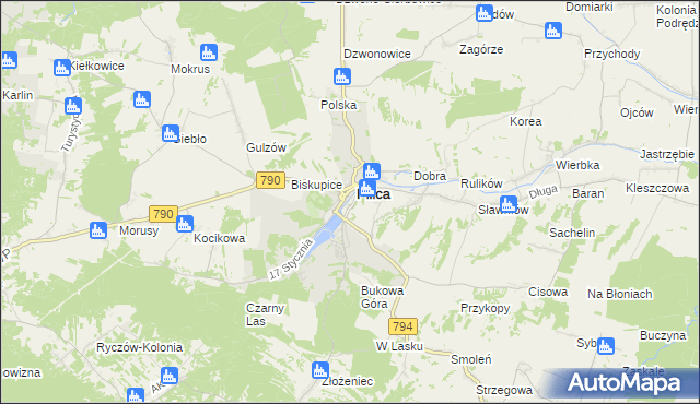 mapa Zarzecze gmina Pilica, Zarzecze gmina Pilica na mapie Targeo