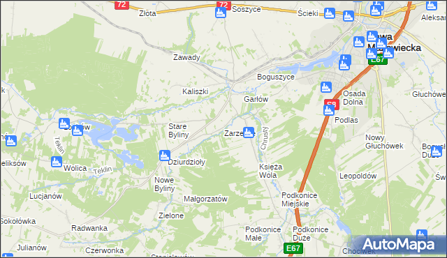 mapa Zarzecze gmina Rawa Mazowiecka, Zarzecze gmina Rawa Mazowiecka na mapie Targeo