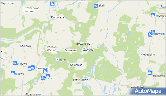 mapa Zawada gmina Główczyce, Zawada gmina Główczyce na mapie Targeo
