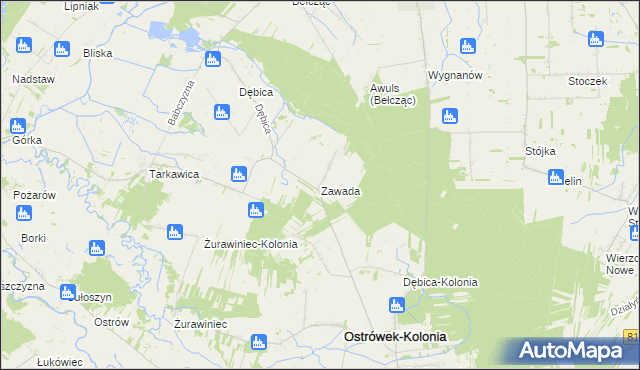 mapa Zawada gmina Ostrówek, Zawada gmina Ostrówek na mapie Targeo
