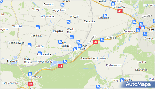 mapa Zawada Pilicka, Zawada Pilicka na mapie Targeo