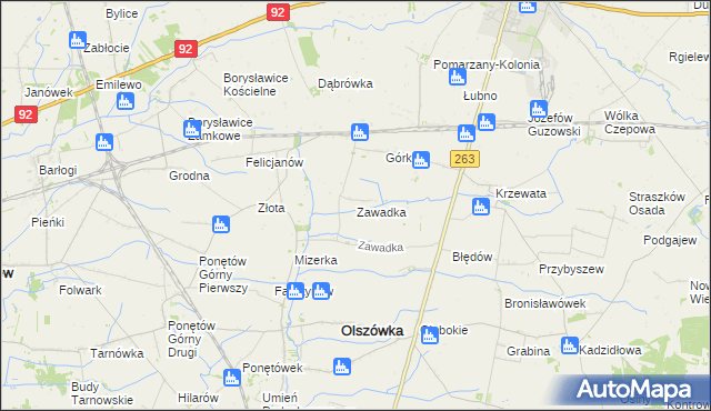 mapa Zawadka gmina Olszówka, Zawadka gmina Olszówka na mapie Targeo