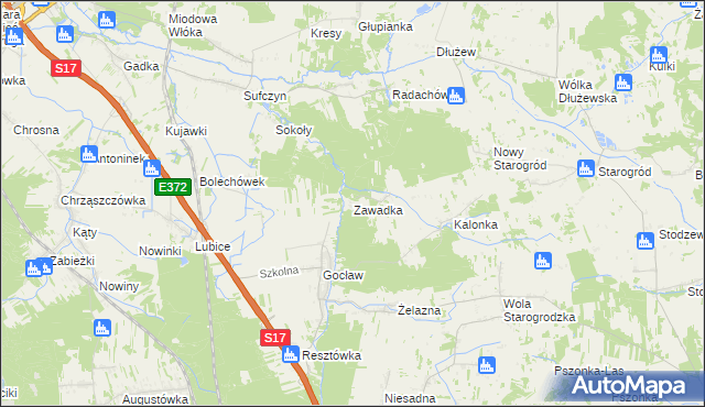 mapa Zawadka gmina Pilawa, Zawadka gmina Pilawa na mapie Targeo