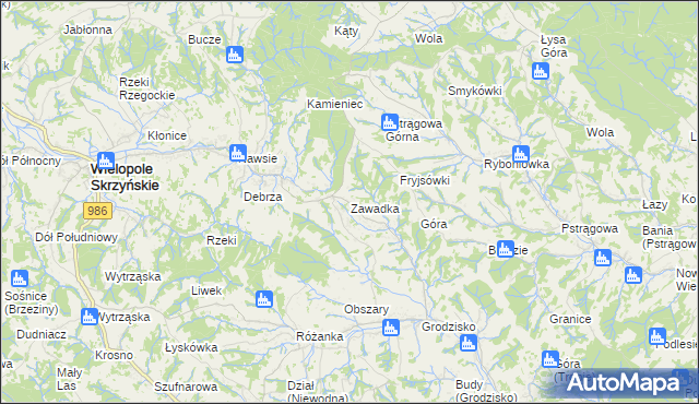 mapa Zawadka gmina Strzyżów, Zawadka gmina Strzyżów na mapie Targeo