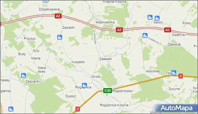 mapa Zawadki gmina Międzyrzec Podlaski, Zawadki gmina Międzyrzec Podlaski na mapie Targeo