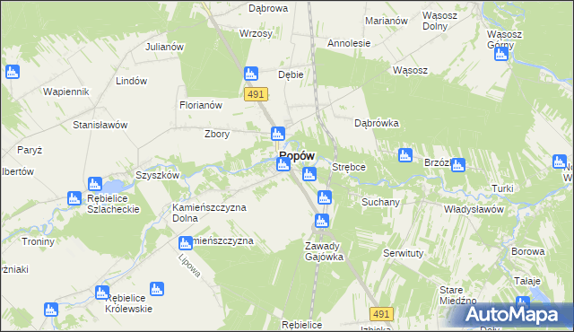 mapa Zawady gmina Popów, Zawady gmina Popów na mapie Targeo