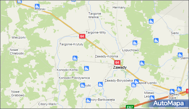 mapa Zawady-Kolonia, Zawady-Kolonia na mapie Targeo