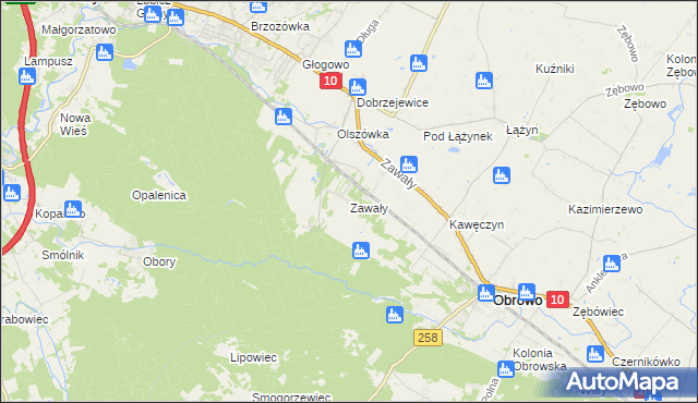 mapa Zawały gmina Obrowo, Zawały gmina Obrowo na mapie Targeo