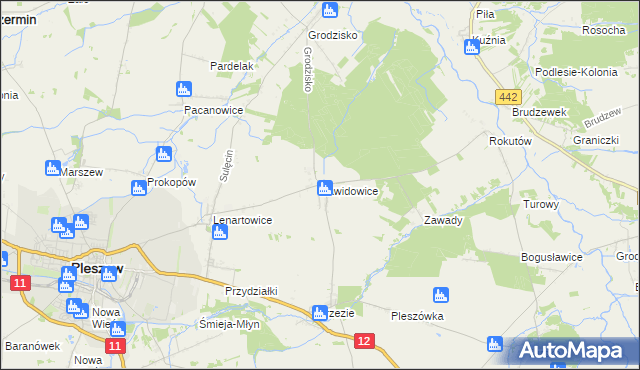 mapa Zawidowice gmina Pleszew, Zawidowice gmina Pleszew na mapie Targeo