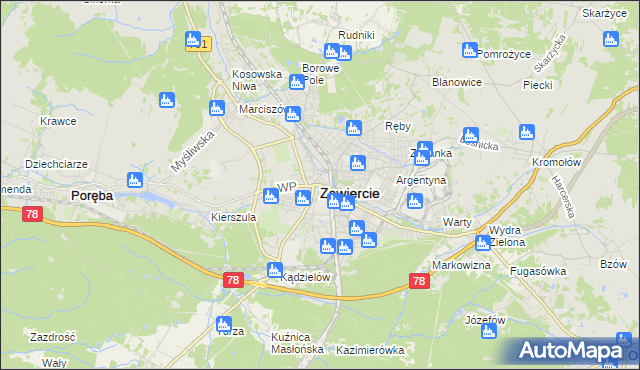 mapa Zawiercie, Zawiercie na mapie Targeo